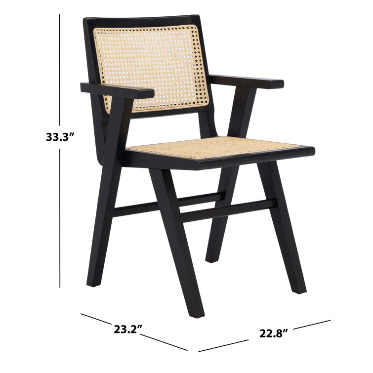 Elegant Coastal Black Wood and Natural Cane Armchair, 23"x33"