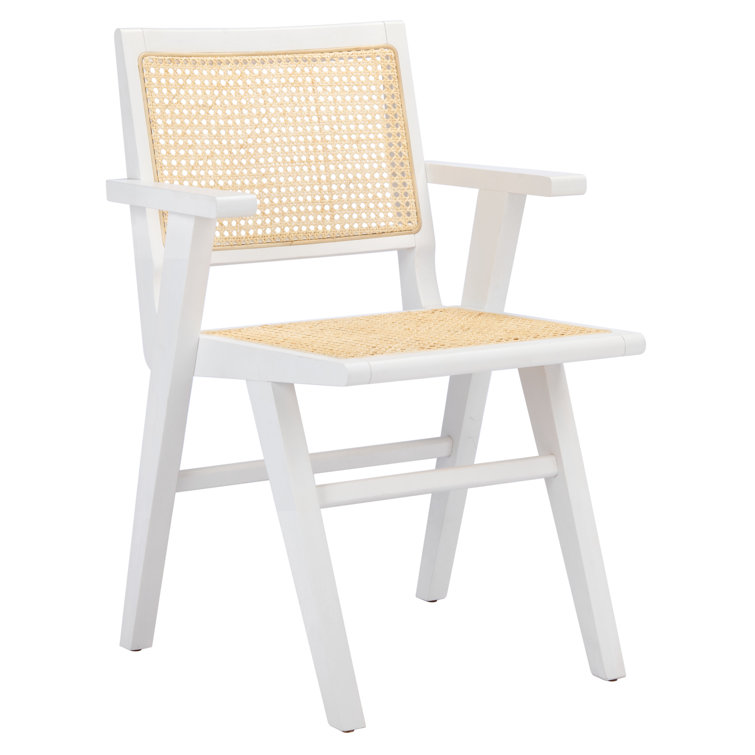 Hattie Coastal White Wood & Natural Cane Armchair Set of 2