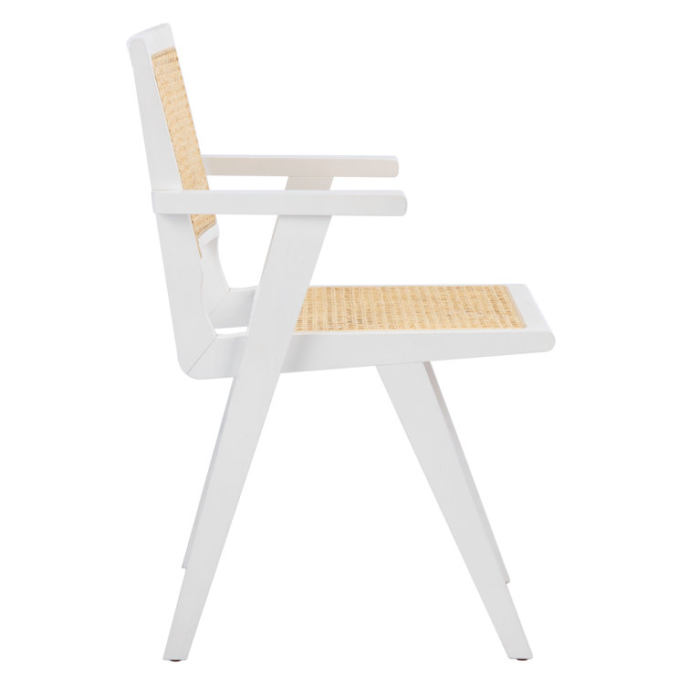 Hattie Coastal White Wood & Natural Cane Armchair Set of 2