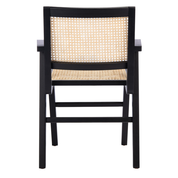 Elegant Coastal Black Wood and Natural Cane Armchair, 23"x33"