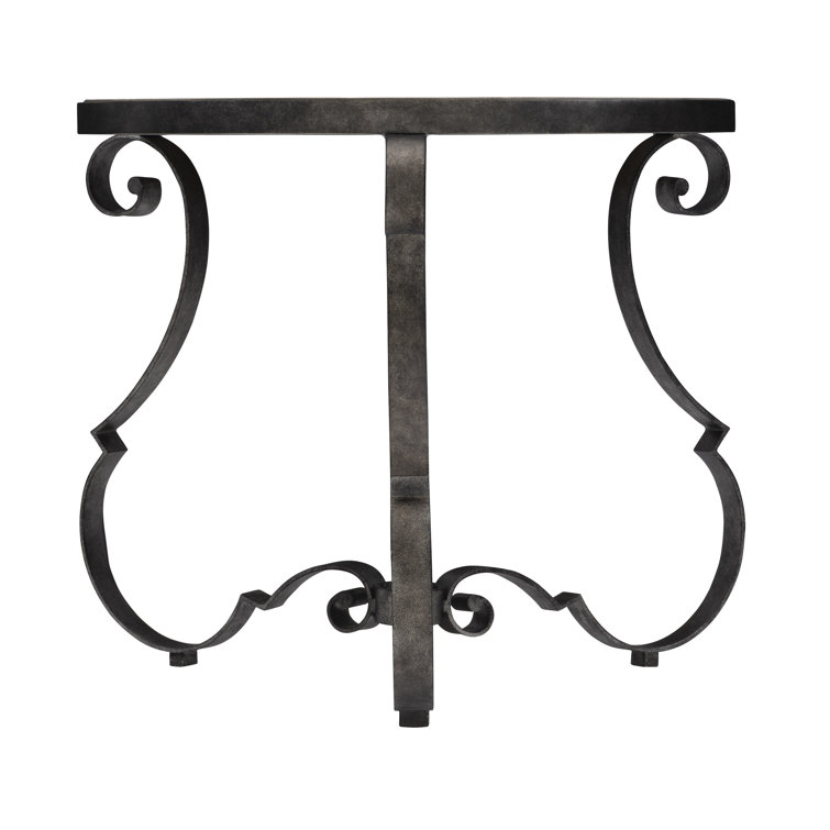 Traditional Criollo Wood & Textured Carbone Metal Round Side Table