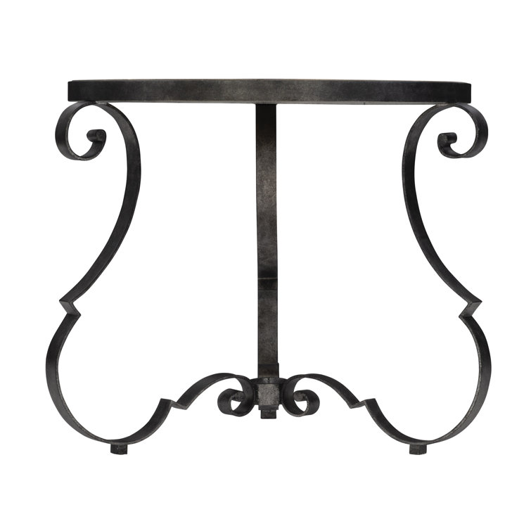 Traditional Criollo Wood & Textured Carbone Metal Round Side Table