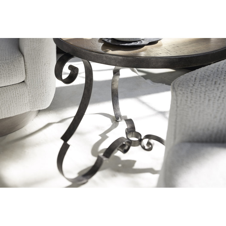 Traditional Criollo Wood & Textured Carbone Metal Round Side Table