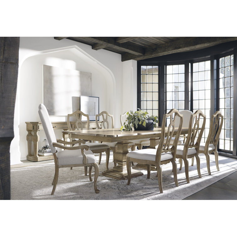 Villa Toscana Beige Upholstered Wood Arm Chair with Curved Legs