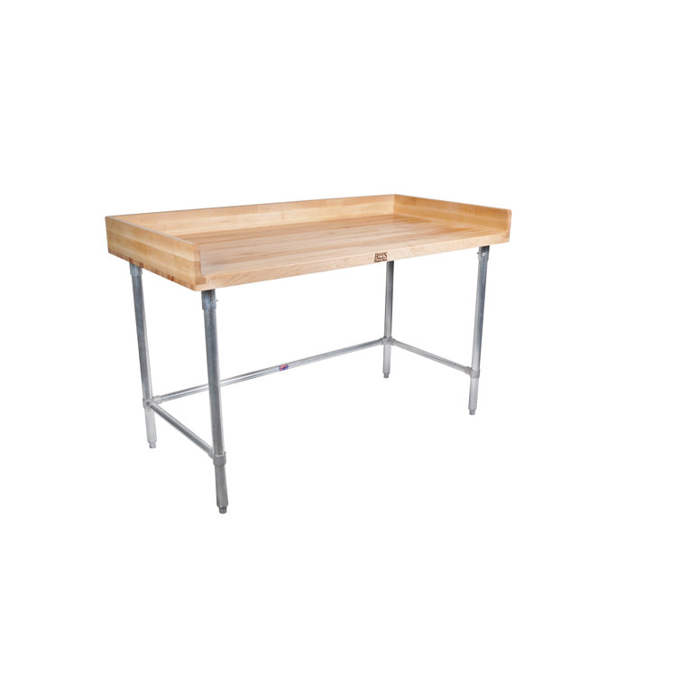 Adjustable Height 48" Natural Wood & Silver Steel Prep Station