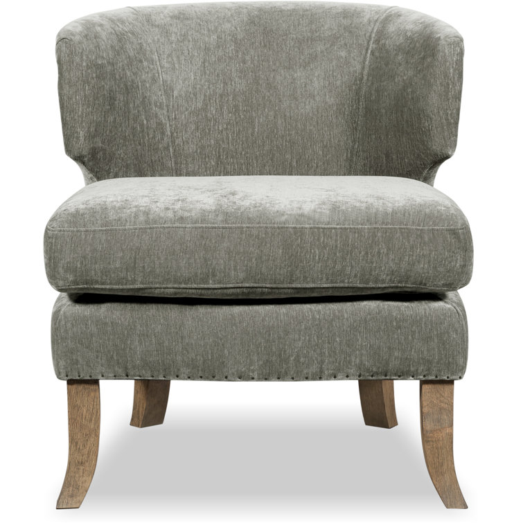 Smoke Gray Velvet Barrel Accent Chair with Manufactured Wood Legs