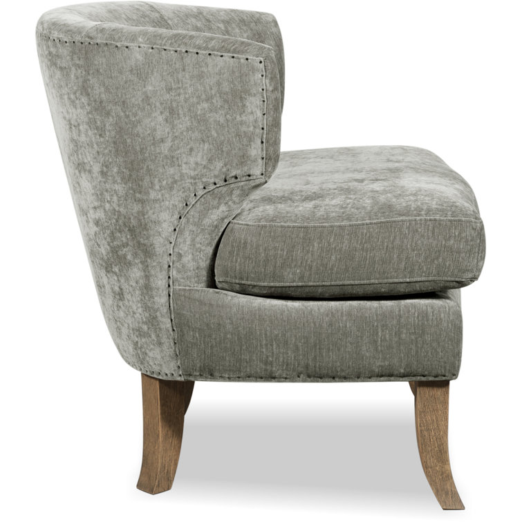 Smoke Gray Velvet Barrel Accent Chair with Manufactured Wood Legs