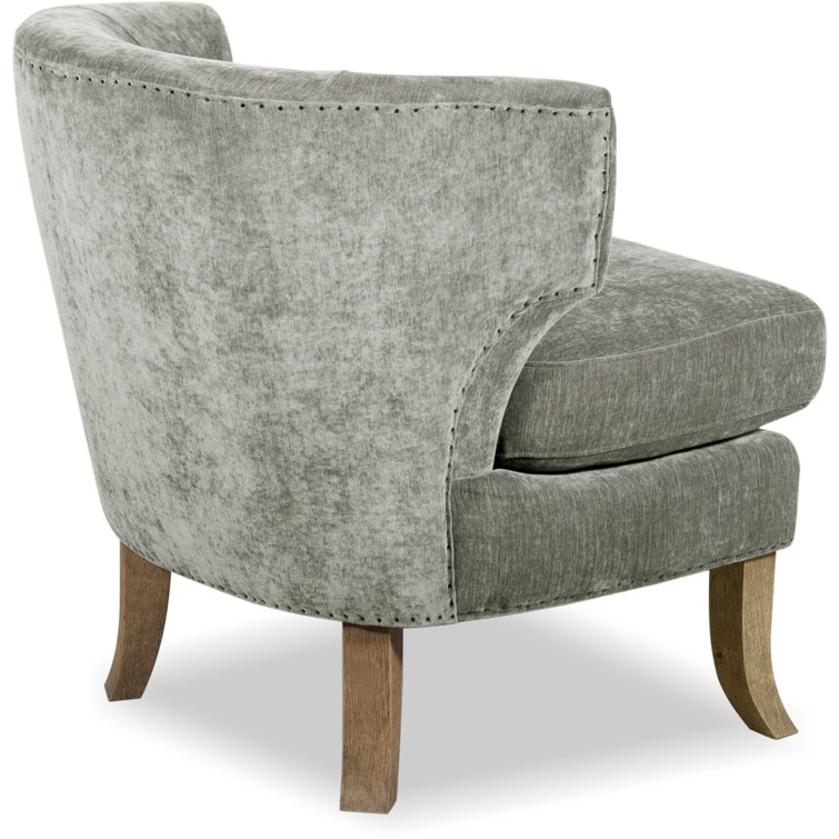 Smoke Gray Velvet Barrel Accent Chair with Manufactured Wood Legs