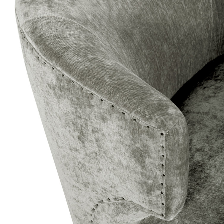 Smoke Gray Velvet Barrel Accent Chair with Manufactured Wood Legs