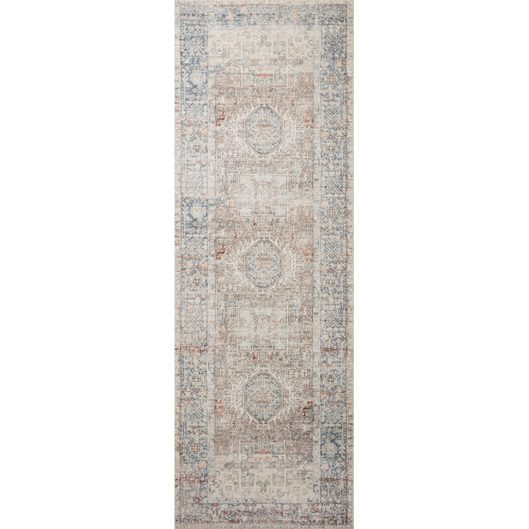 Jules Natural/Ocean Vintage Look Easy-Care Area Rug 2'6" x 7'6"