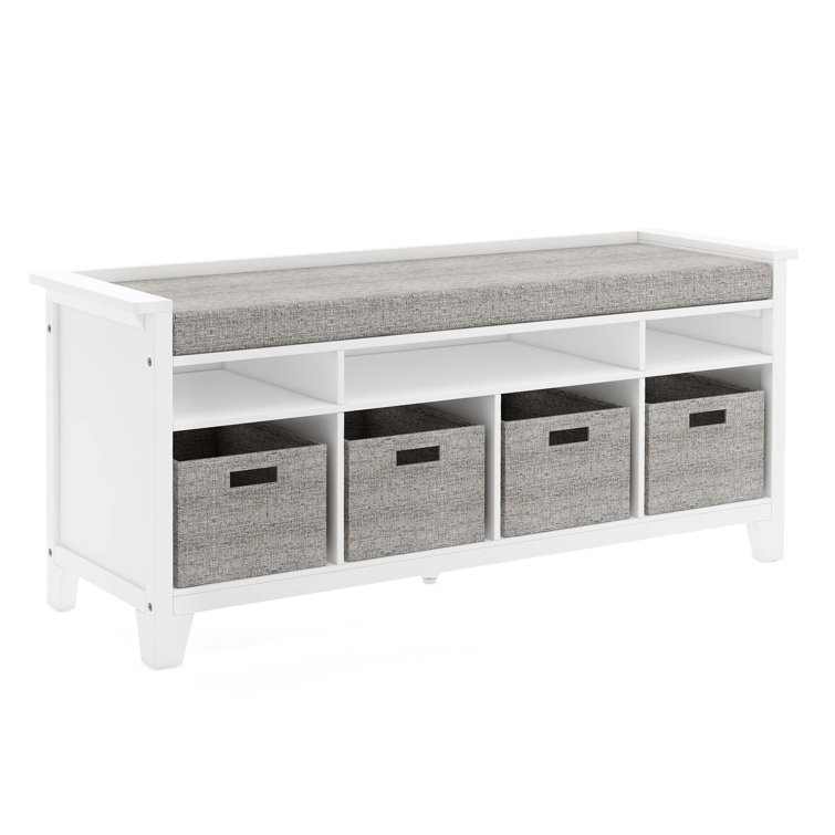 Creamy White Kids' Multi-Use Storage Bench with Cushion & Bins