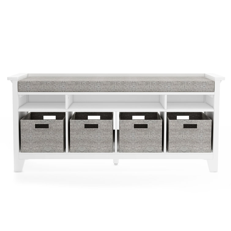 Creamy White Kids' Multi-Use Storage Bench with Cushion & Bins