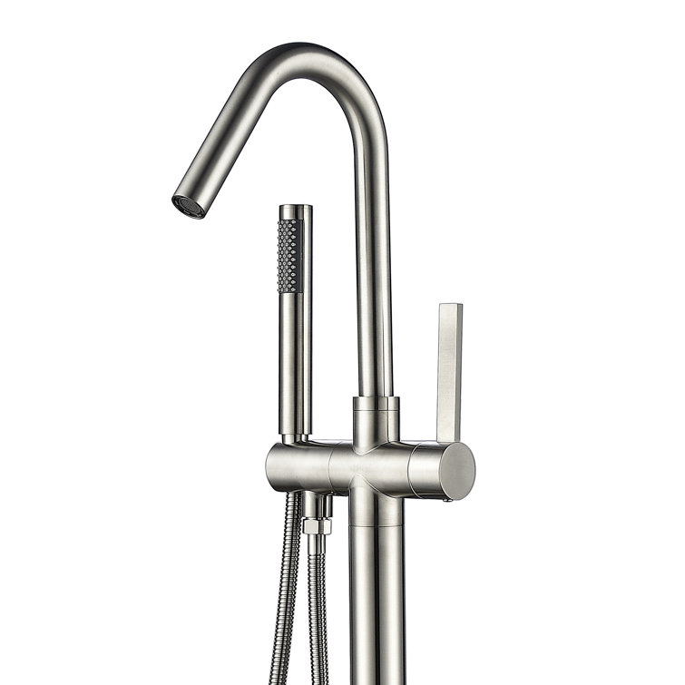 Brushed Nickel Freestanding Tub Filler with Hand Shower