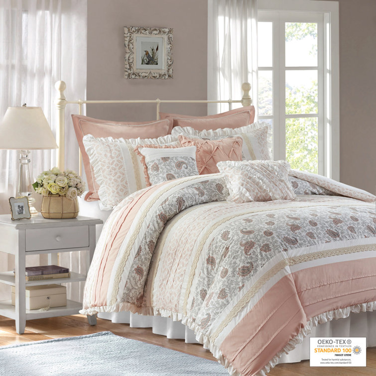 Blush Queen Cotton Reversible Comforter Set with Decorative Pillows