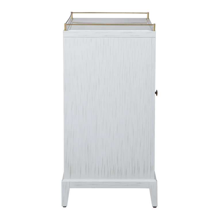 Pearl White and Gold Metal Bar Cabinet with Carrara Marble Top