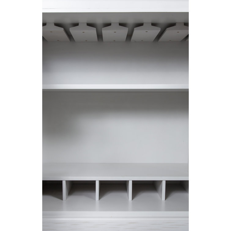 Pearl White and Gold Metal Bar Cabinet with Carrara Marble Top