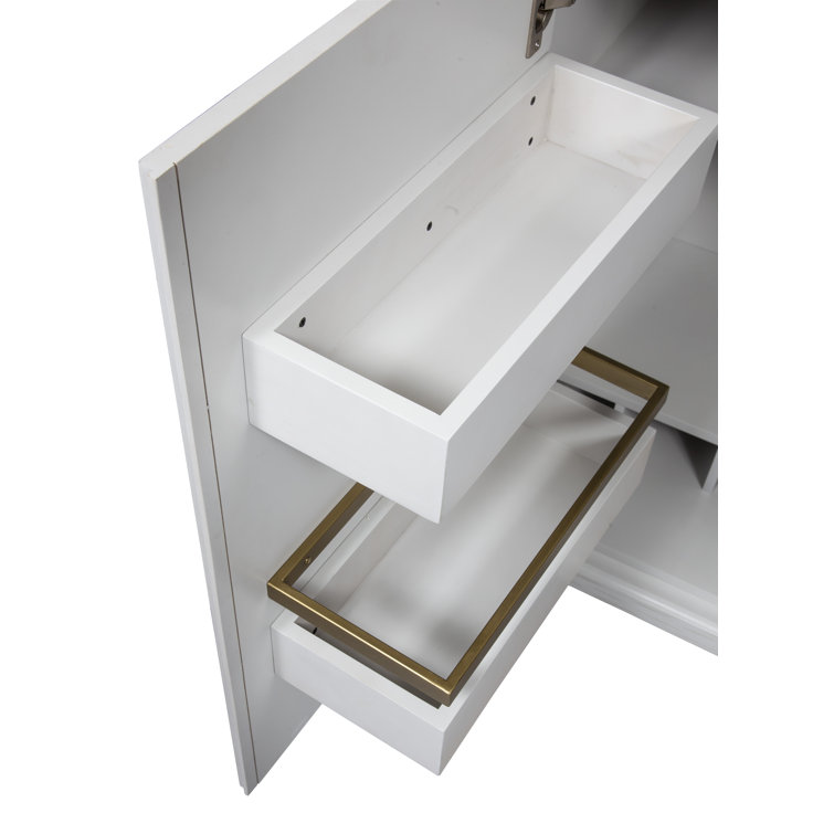 Pearl White and Gold Metal Bar Cabinet with Carrara Marble Top