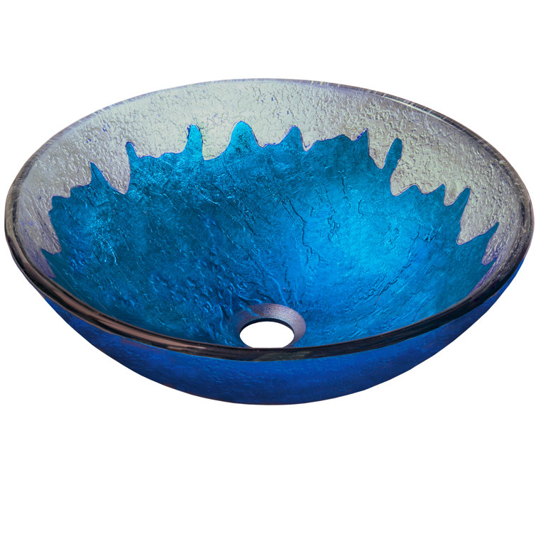 19'' Blue and Silver Glass Vessel Bathroom Sink