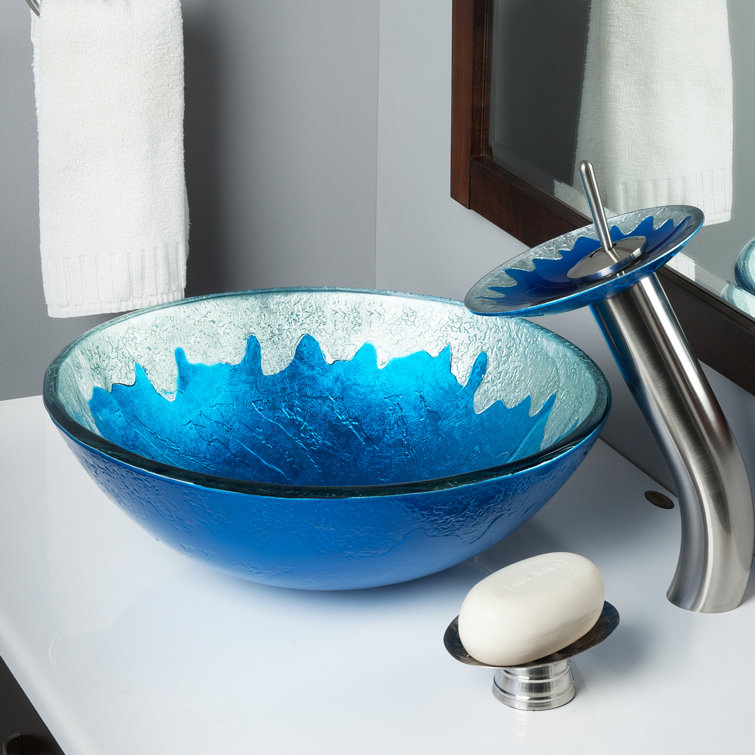 19'' Blue and Silver Glass Vessel Bathroom Sink