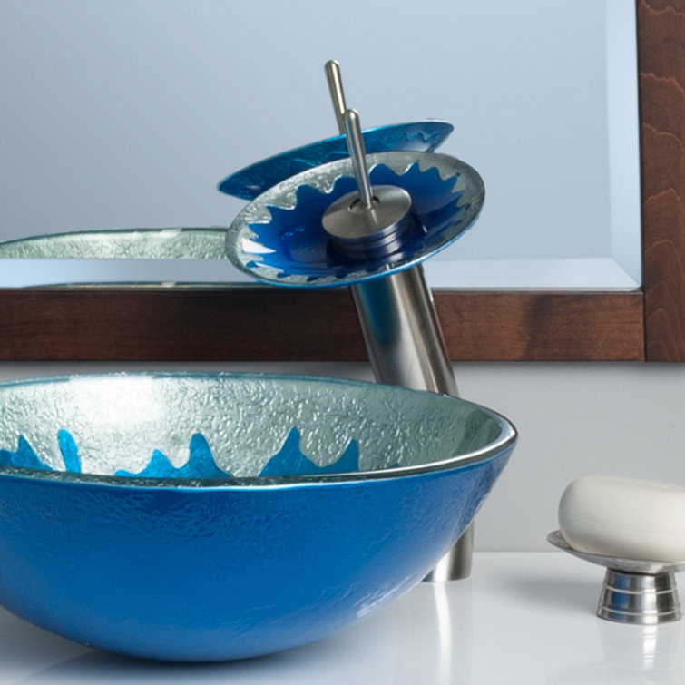 19'' Blue and Silver Glass Vessel Bathroom Sink
