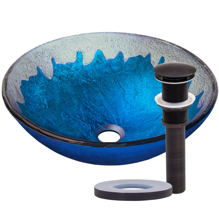 16.5'' Blue and Silver Glass Round Vessel Sink