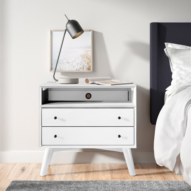 Gray Transitional 28" Mid-Century Modern 2-Drawer Nightstand