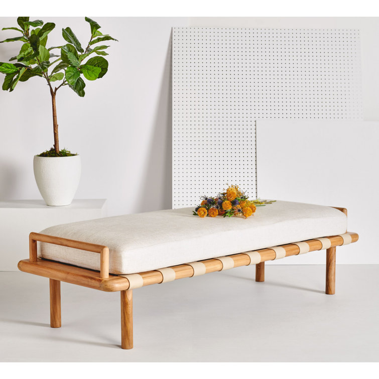 Constantine Natural Teak and White Linen Contemporary Bench