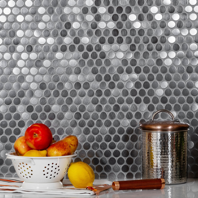 12" x 12" Polished Platinum Metal Penny Round Mosaic Tile