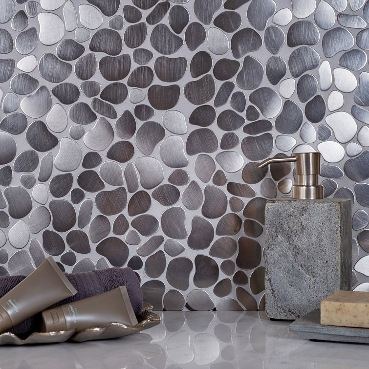 12" x 12" Platinum Polished Stainless Steel Pebble Mosaic Tile