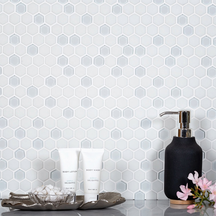 12" x 12" White Glass Honeycomb Mosaic Tile