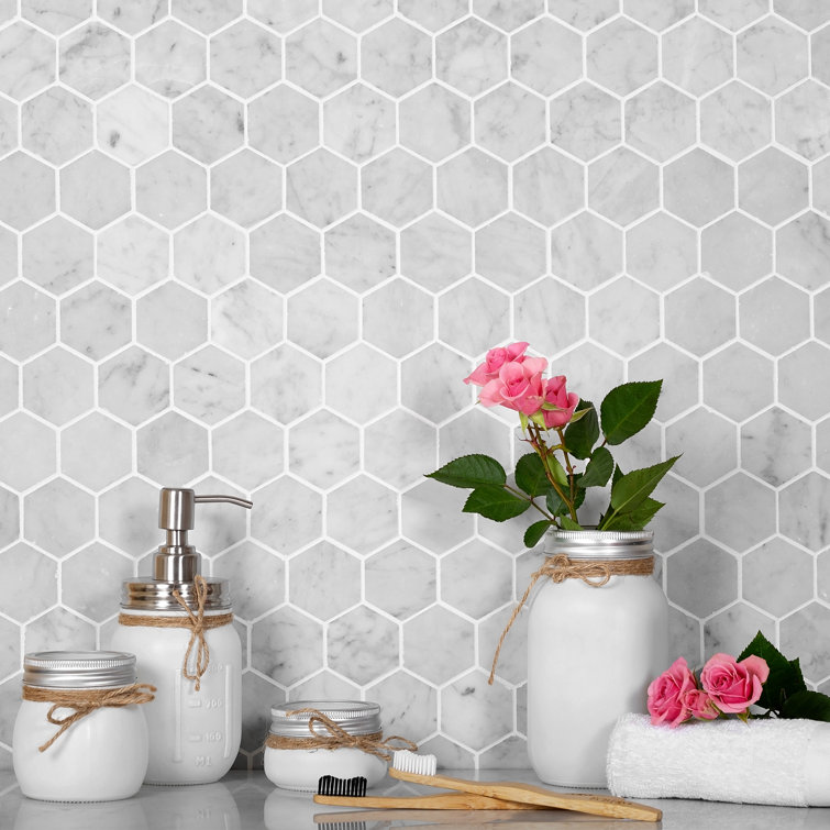 11.8" x 11.8" White Carrara Marble Hexagon Mosaic Tile