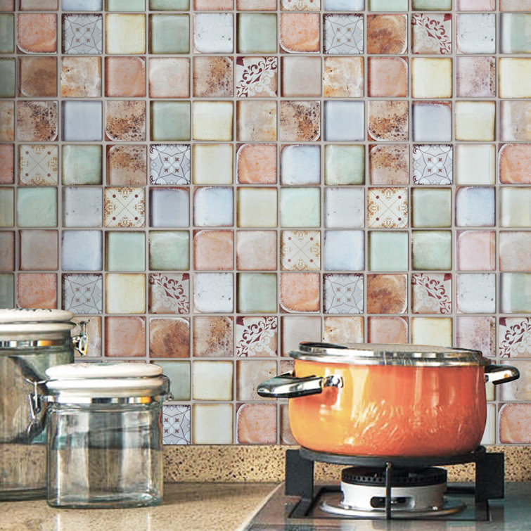 Retro Multicolor Glass Mosaic Wall Tile Sheet