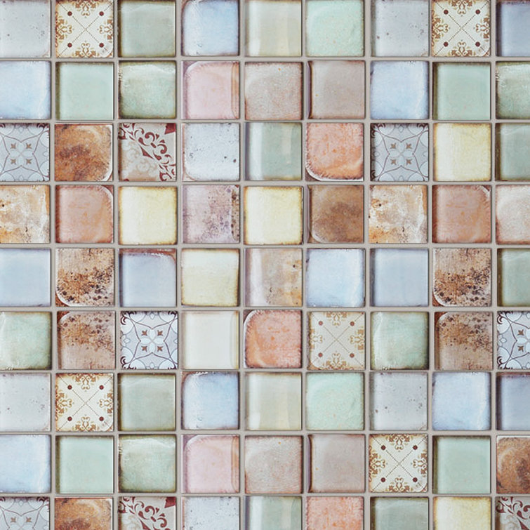 Retro Multicolor Glass Mosaic Wall Tile Sheet