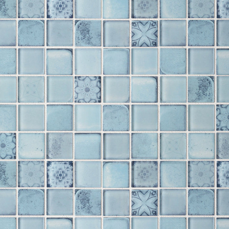 Sky Blue Glass Mosaic Tile Sheet for Bathroom and Kitchen