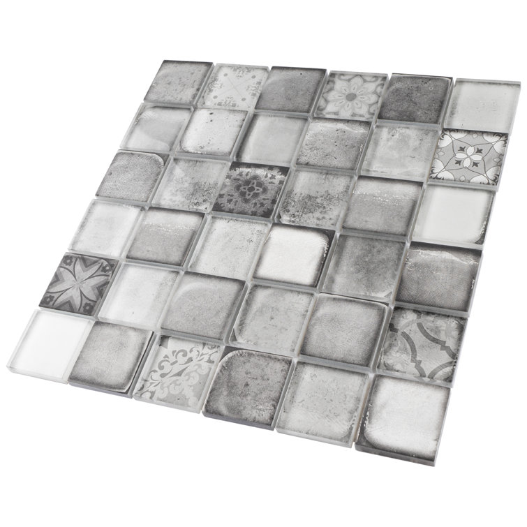 Gray Glass Mosaic Sheet with Patterned Design