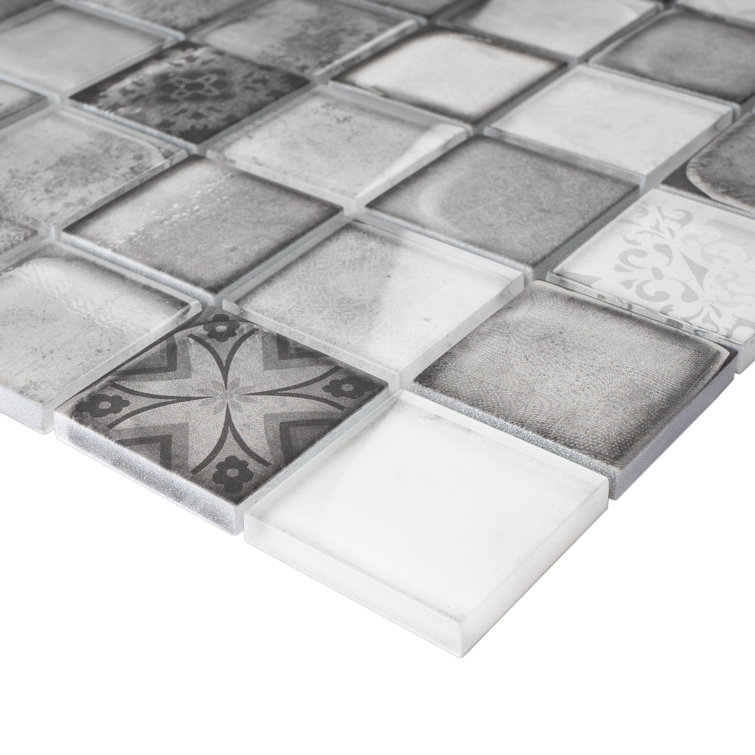 Gray Glass Mosaic Sheet with Patterned Design