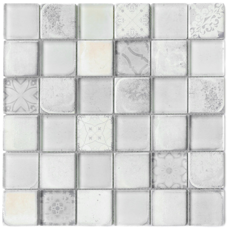 Soft White 2'' x 2'' Glass Mosaic Wall Tile Sheet