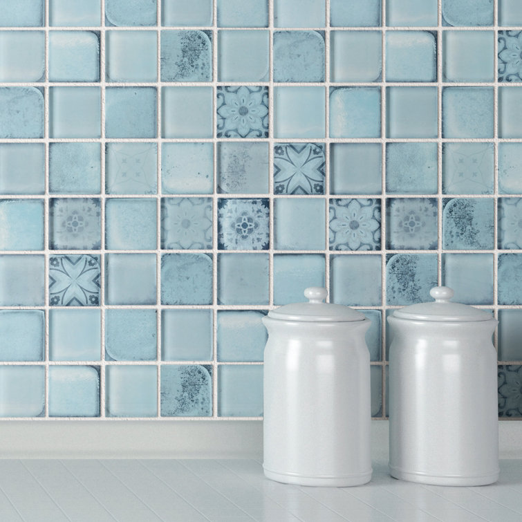 Sky Blue Glass Mosaic Tile Sheet for Bathroom and Kitchen