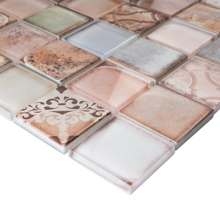 Retro Multicolor Glass Mosaic Wall Tile Sheet