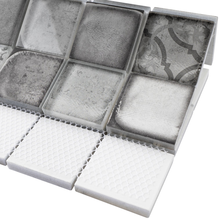 Gray Glass Mosaic Sheet with Patterned Design