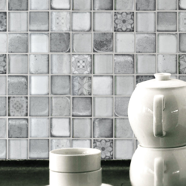 Gray Glass Mosaic Sheet with Patterned Design