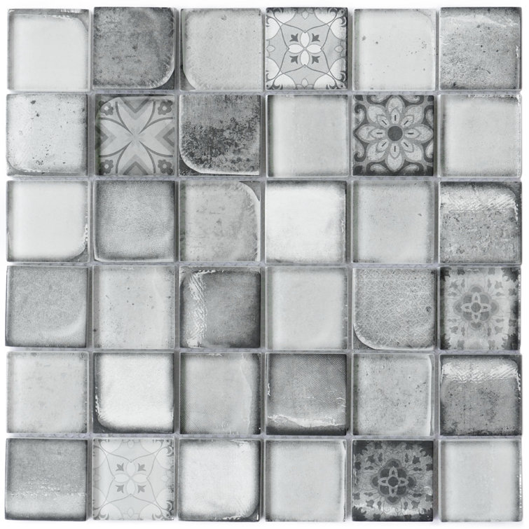 Gray Glass Mosaic Sheet with Patterned Design