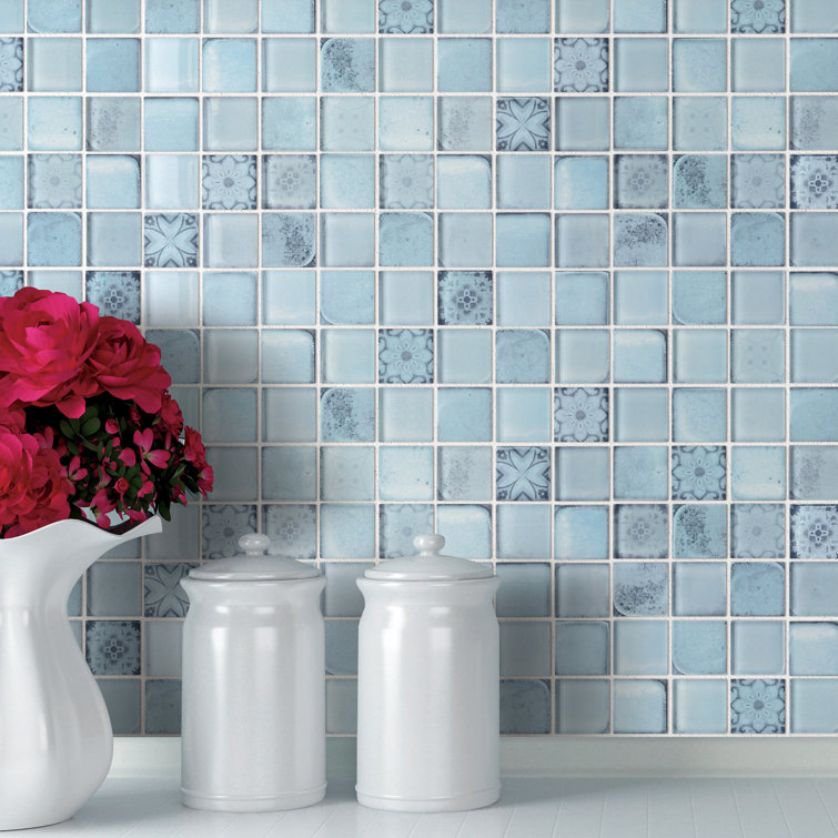 Sky Blue Glass Mosaic Tile Sheet for Bathroom and Kitchen