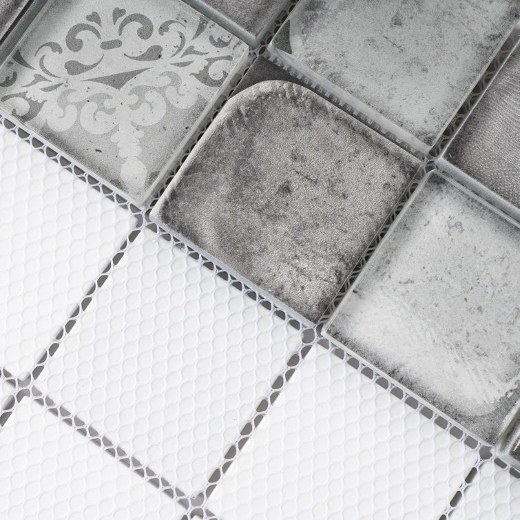 Gray Glass Mosaic Sheet with Patterned Design
