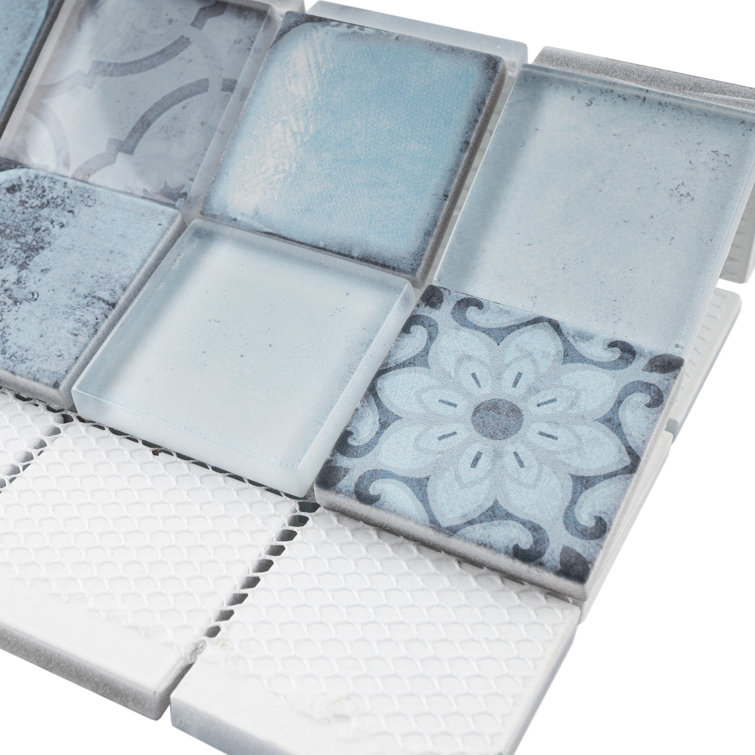 Sky Blue Glass Mosaic Tile Sheet for Bathroom and Kitchen