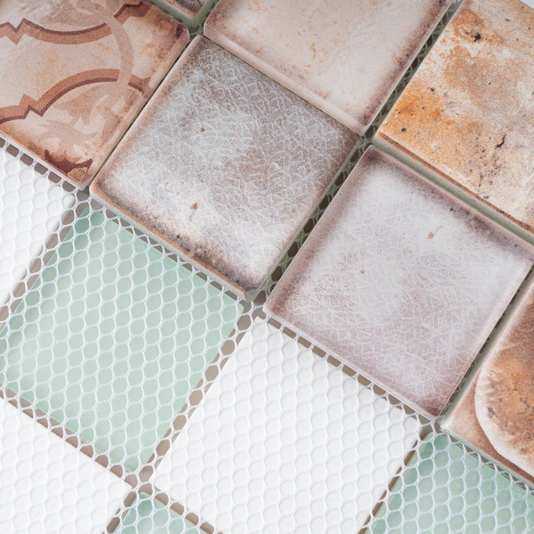Retro Multicolor Glass Mosaic Wall Tile Sheet