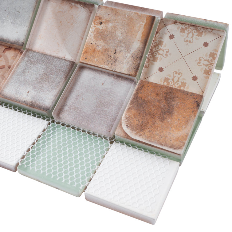 Retro Multicolor Glass Mosaic Wall Tile Sheet