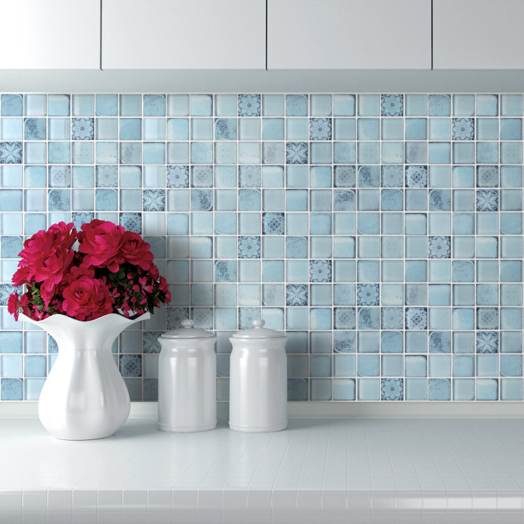 Sky Blue Glass Mosaic Tile Sheet for Bathroom and Kitchen