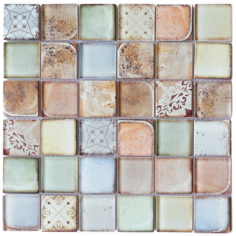 Retro Multicolor Glass Mosaic Wall Tile Sheet