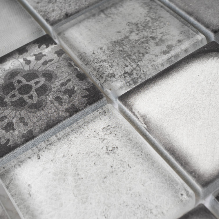 Gray Glass Mosaic Sheet with Patterned Design